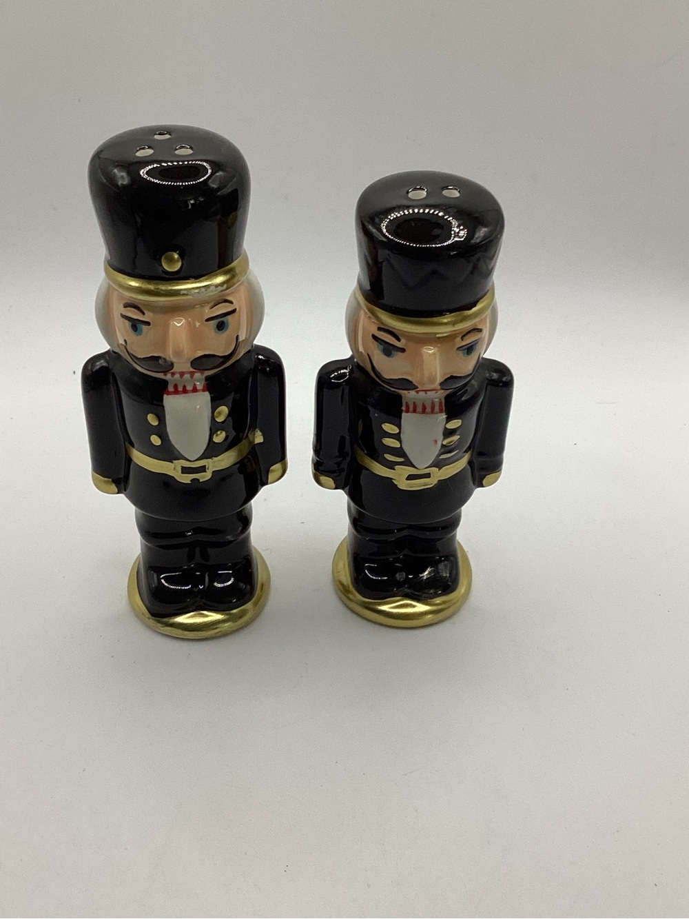 Nutcracker Soldier Ceramic Salt and Pepper Shaker Set - Black & Gold